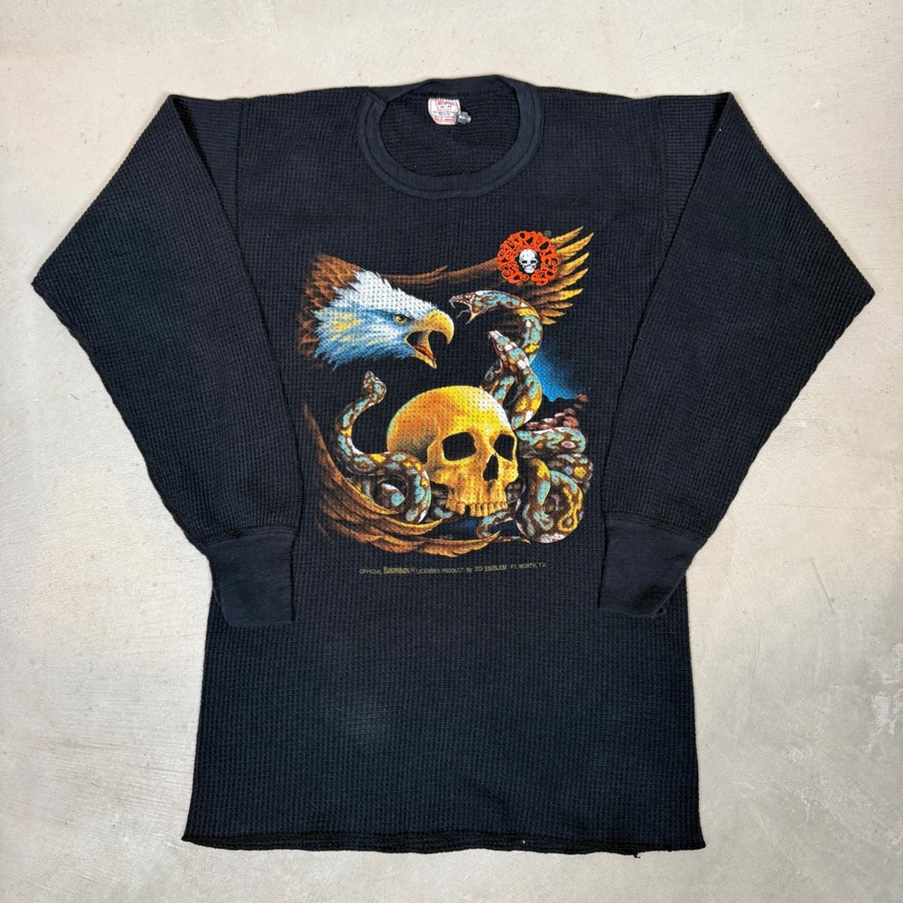Vintage 3D Emblem Skull Eagle Snake Thermal Easy Riders Shirt Black Large USA